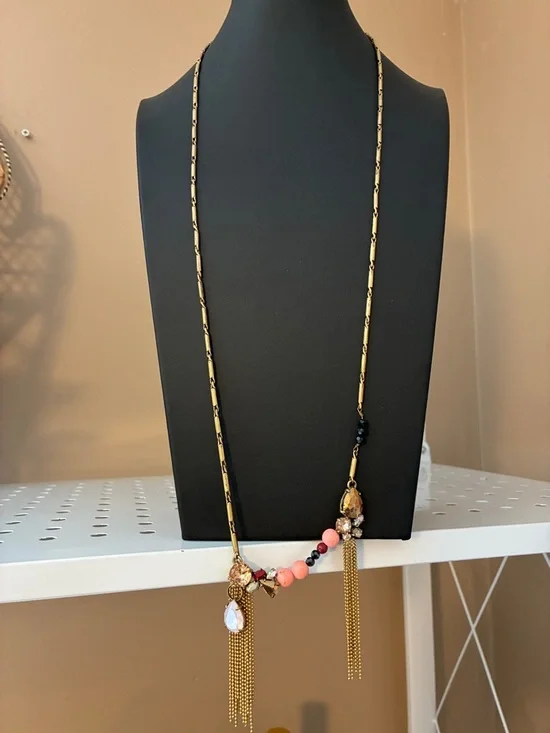 J. Crew Antique Gold Tassel Beaded Pendant Necklace - Picture 2 of 3